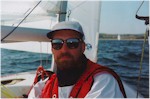 John Fry, in the boat, returning from a pre-worlds race 