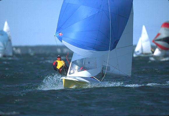 A USA boat flying downwind