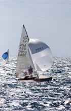 Ethan Bixby/Cam Lewis racing the same Lindsay 505 they won the '81 Worlds in, 7093. Gary Knapp/Lewis won the '82 Worlds in this boat as well.