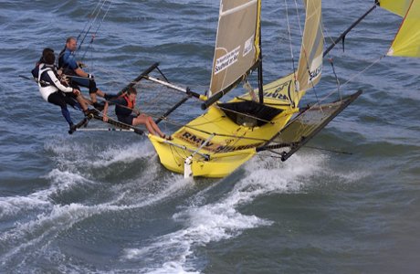 Winning boat 'RMW Marine' with guest Optimist sailing - Photo Peter Danby